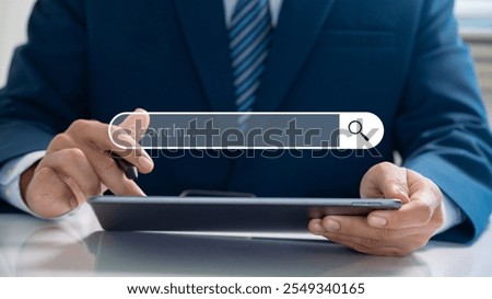 Professional data search and SEO optimization on a tablet. Enhance business visibility and digital marketing strategies with advanced search tools and analytics.