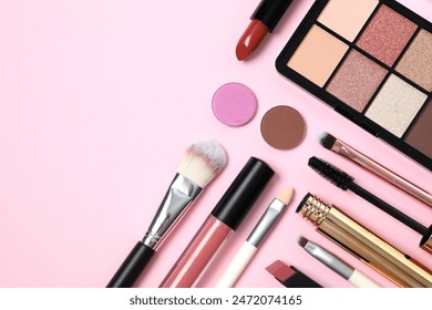 Professional decorative cosmetics, make-up products and accessories on color background, minimal style. Beauty, fashion, visage and shopping blogger concept - Powered by Shutterstock