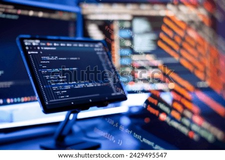 Professional Development programmer working background. Coding technologies working in software company