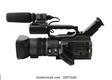 Professional Digital Video Camera On White Background