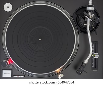 Professional DJ Turntable, Empty Platter, Switch On, Top View