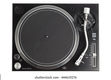 Professional Dj Turntable Isolated On White, Top View