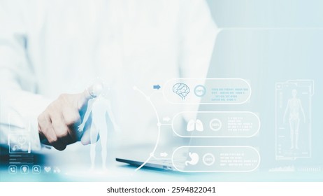 Professional doctors are using intelligence to diagnose and analyze the brain, with innovative medical hologram technology.medical technology and futuristic concept.
