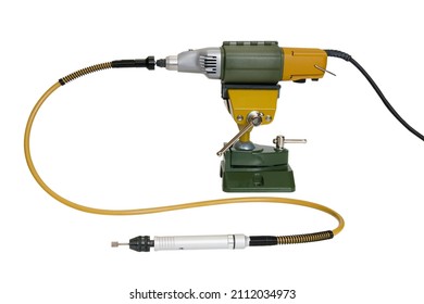 Professional drill with flexible shaft isolated on a white background - Shutterstock ID 2112034973