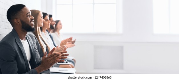 Professional Education. Business People Clapping Hands After Business Seminar, Crop, Copy Space