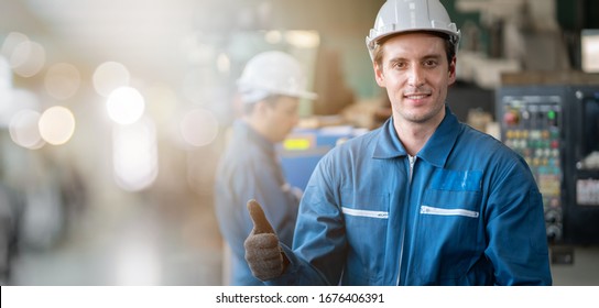 Professional engineering male worker Quality control, maintenance, check in factory, warehouse Workshop for factory operators, engineering team Space and background for text - Shutterstock ID 1676406391