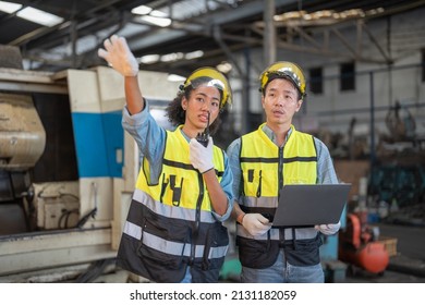 Professional Engineering Workers Walk And Check In Warehouse Factory. Manager Discuss Inspection Report Paper For Internal Audit. Quality Assurance For Manufacturing. Concept Engineer Operating.