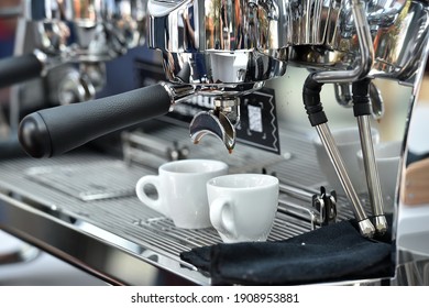  
Professional espresso machine while preparing two espressos. Coffee machine. - Powered by Shutterstock