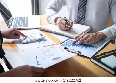 Professional executive Business colleague team working and analyzing with new project of accounting finance, Idea presentation and meeting strategy plan of financial business investment.