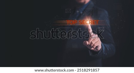 professional executive interacts with a digital interface, highlighting secret communication and information security concepts with top secret documentation database archiving corporate files
