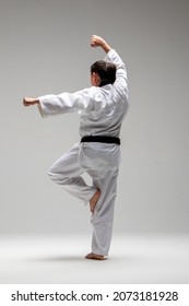 Professional Female Karate Fighter Isolated On White Background, Black Belt Taekwondo Professional.