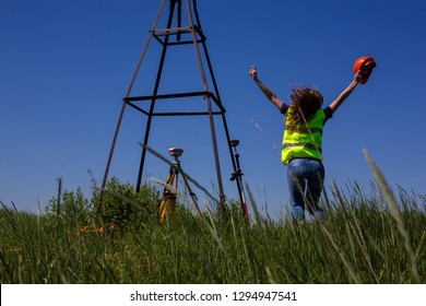 Female Land Surveyor Images Stock Photos Vectors Shutterst!   ock - professional female land surveyor measures ground control point u!   sing a gps rover green field on