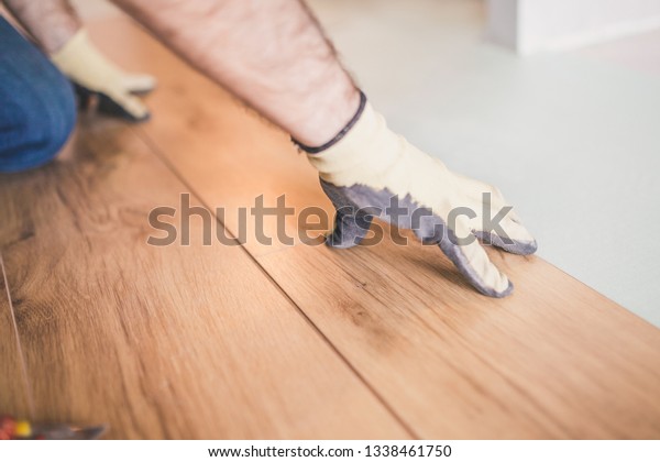 Professional Flooring Installation Laying New Laminate Stock