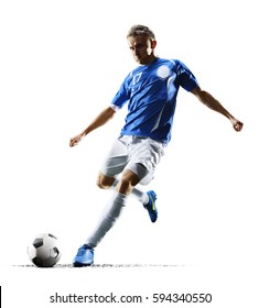 Professional Football Soccer Player In Action Isolated White Background