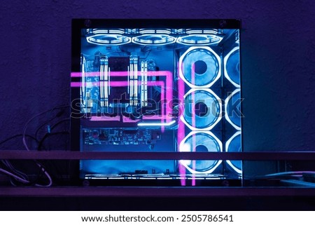 Professional gaming PC with a headset in the computer club for gamers