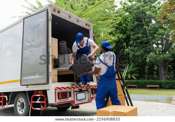 Professional goods house move service use truck
carry personal belongings door to door transport delivery handover
boxes luggage one by one and keep on the floor before transfer to
place in house
