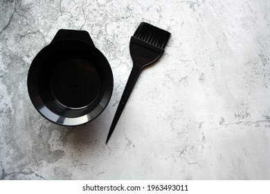 Professional Hair Dresser Tools With Copy Space. Brush, Bowl.