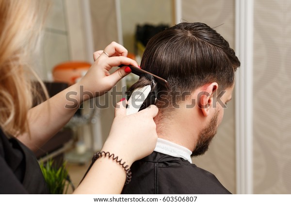 Professional Hairdresser Doing Haircut Mens Hair Stock Photo Edit