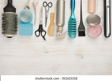 Professional Hairdressing Tools And Accessories With Copyspace At The Bottom