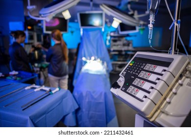 Professional Healthcare In Hospital Medical Operating Theatre Room With ICU Equipment And Technology Supporting Laparoscopy Keyhole Surgery