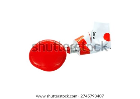 Professional High Resolution of Squeezed Red Paint Tube with Glossy Liquid Paint Blob Isolated on White Background