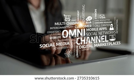A professional individual using a tablet to explore innovative marketing strategies, emphasizing omni-channel approaches for improved customer engagement and service delivery. Tessel