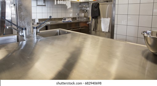 Professional Kitchen, View Counter In Stainless Steel .