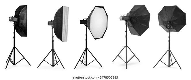 Professional lighting equipment isolated on white, set - Powered by Shutterstock