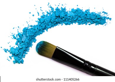 Professional Make-up Brush On Blue Crushed Eyeshadow