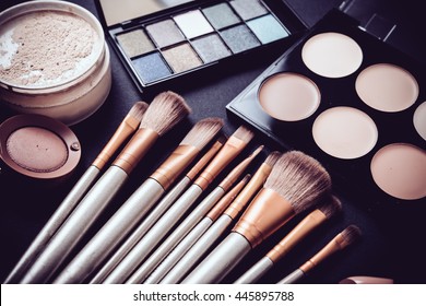 Professional makeup brushes and tools, make-up products set - Shutterstock ID 445895788
