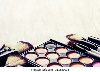 Professional Makeup Palette, Makeup Brushes, Makeup Products  With Copyspace (Toning, Instagram Filter)