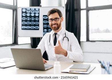 Closeup Of Caucasian Doctor In White Uniform Talking With Patient