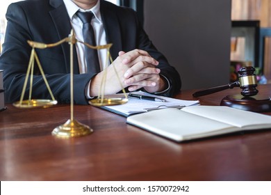 Professional Male Lawyer Or Counselor Working With Legal Case Document Contract In Office, Law And Justice, Attorney, Lawsuit Concept.