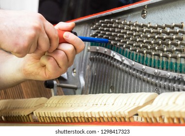 Professional master tuning the piano with ratchet tool. - Powered by Shutterstock