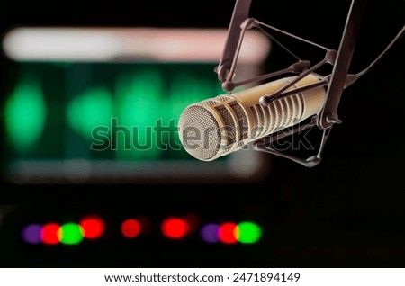 professional microphone and mixer in radio studio