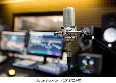 Professional Microphone In The Recording Studio.