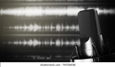 Professional Microphone In A Recording Studio With Copy Space