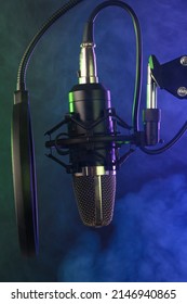 Professional Microphone In Recording Studio, Professional Studio With Smoke