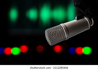 Professional Microphone And Wave Form On The Screen