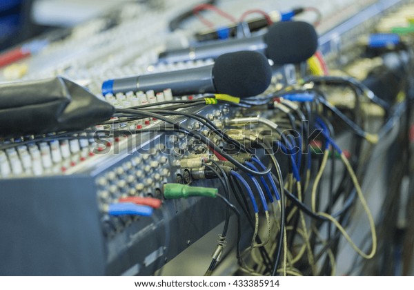 Professional Mixing Console Back Panel Closeup Stock Photo 433385914 ...