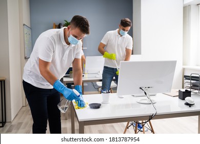 Professional Office Cleaning Services With Face Masks