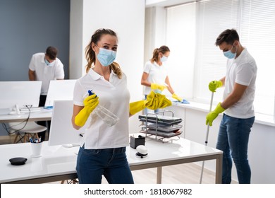 Professional Office Cleaning Services With Face Masks