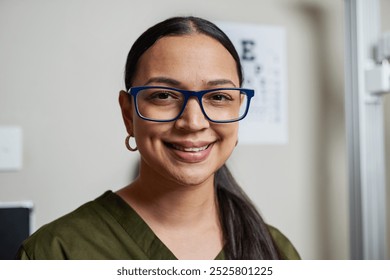 Professional Optometrist Smiling Confidently in Eyeglasses at Modern Eye Clinic Setting - Powered by Shutterstock