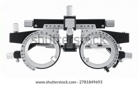 A professional optometry trial frame used for eye examinations and vision testing, isolated on a clean white background.