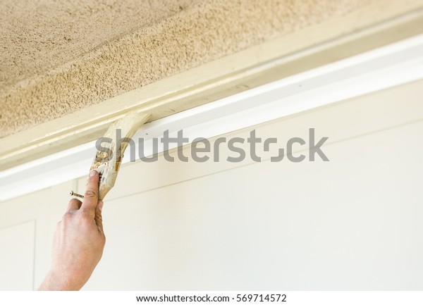 Professional Painter Cutting Brush Paint Garage Stock Photo Edit