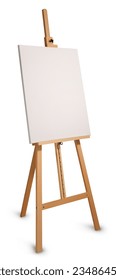 Professional painters wooden easel with empty canvas, isolated on white, with minimum drop shadow. Add your own design.