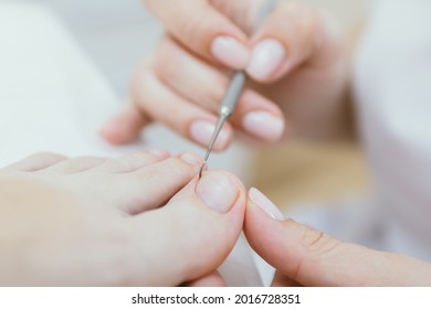 Professional Pedicure. Client On Medical Pedicure Procedure. Podiatry Clinic. Podology. Healthcare. Close-up. Selective Focus. Shallow Depth Of Field.