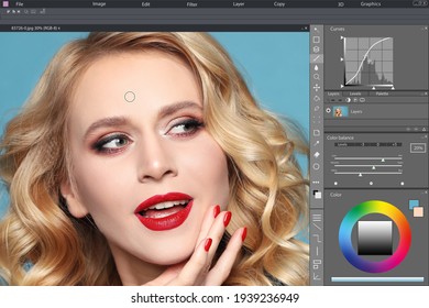 Professional Photo Editor Application. Image Of Beautiful Woman
