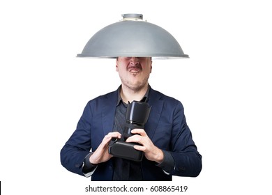 Professional Photographer With Lampshade On Head