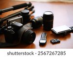 Professional Photography Equipment: DSLR Camera, Lenses, Remote Control, Tripod, and Filters